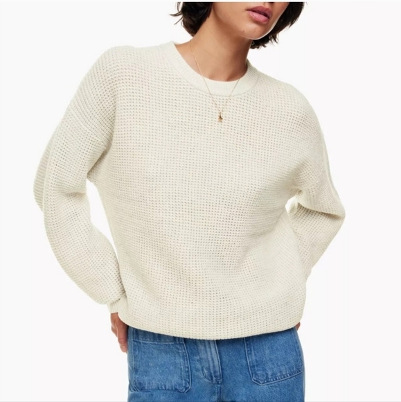 Aritzia Wilfred Free Hillside Wool Waffle Knit Sweater Crewneck Sz L - Picture 9 of 9